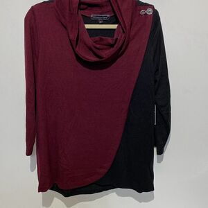 Vintage Rose Women's Maroon and Black Cowl Neck Stretch Knitted Pullover Sweater